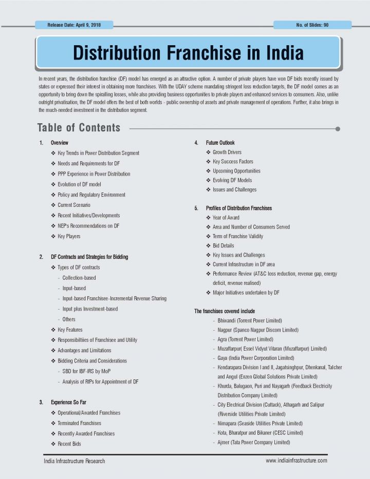 Distribution Franchise in India (April 2018) India Infrastructure